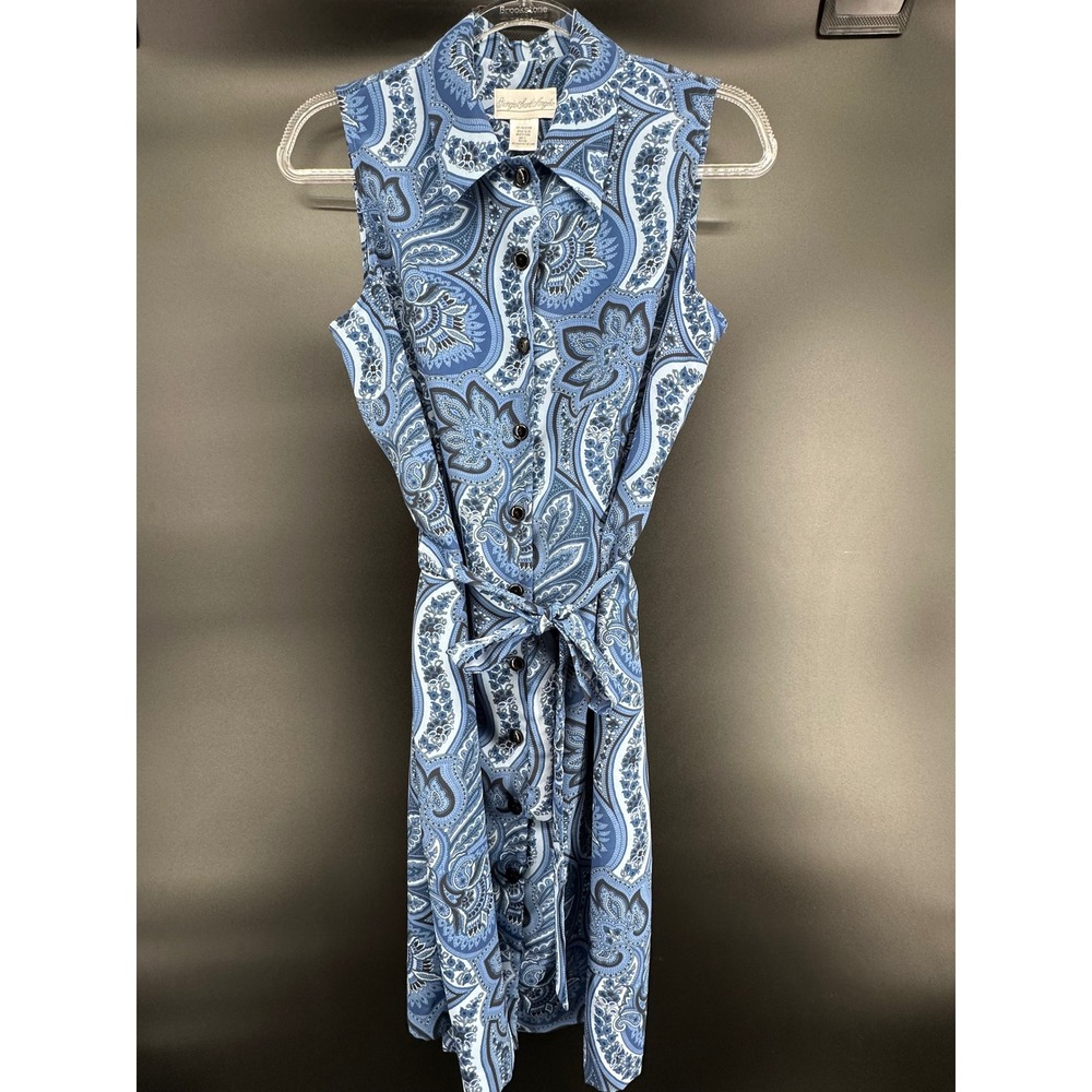 Giorgio Sant'Angelo Blue Paisley Sleeveless Button Front Belted Dress‎ Size 12